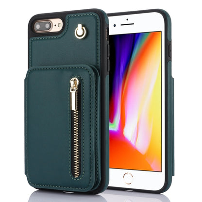 For iPhone 7 Plus / 8 Plus YM006 Skin Feel Zipper Card Bag Phone Case with Dual Lanyard(Green) - More iPhone Cases by buy2fix | Online Shopping UK | buy2fix