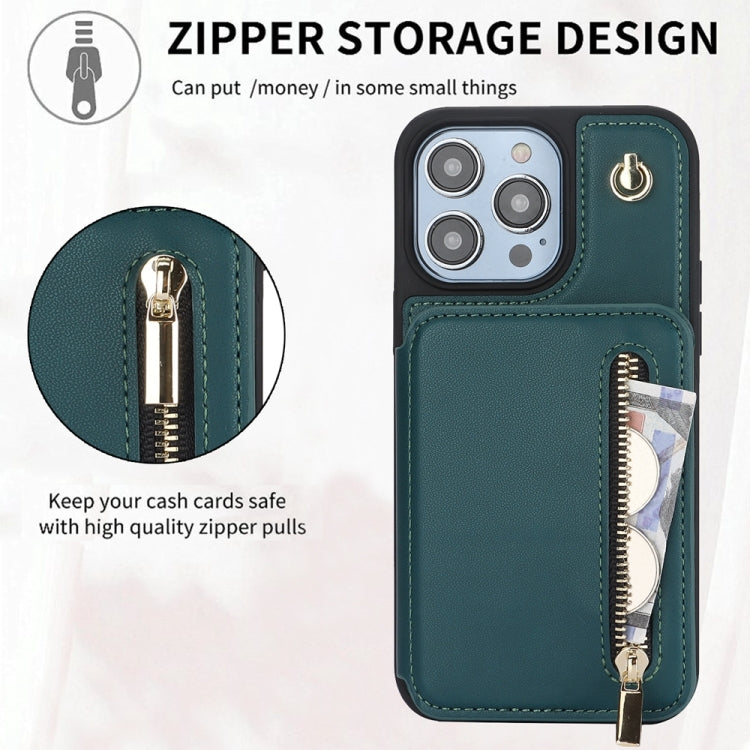 For iPhone SE 2022 / 2020 / 8 / 7 YM006 Skin Feel Zipper Card Bag Phone Case with Dual Lanyard(Green) - More iPhone Cases by buy2fix | Online Shopping UK | buy2fix