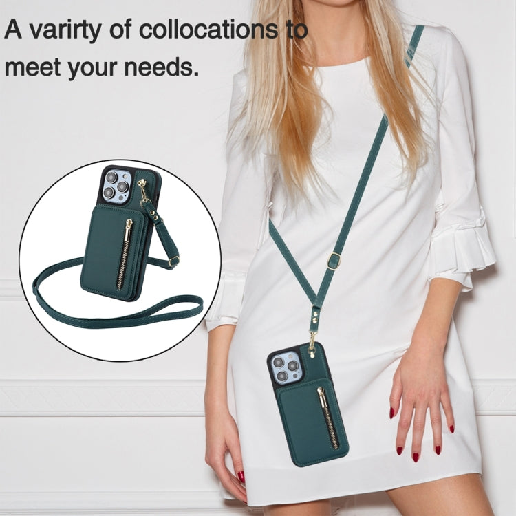 For iPhone SE 2022 / 2020 / 8 / 7 YM006 Skin Feel Zipper Card Bag Phone Case with Dual Lanyard(Green) - More iPhone Cases by buy2fix | Online Shopping UK | buy2fix