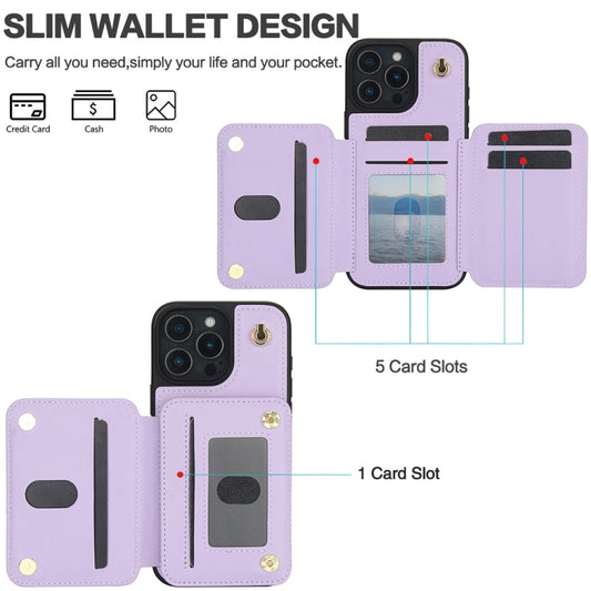 For iPhone 16 Pro YM006 Skin Feel Zipper Card Bag Phone Case with Dual Lanyard(Light Purple) by buy2fix