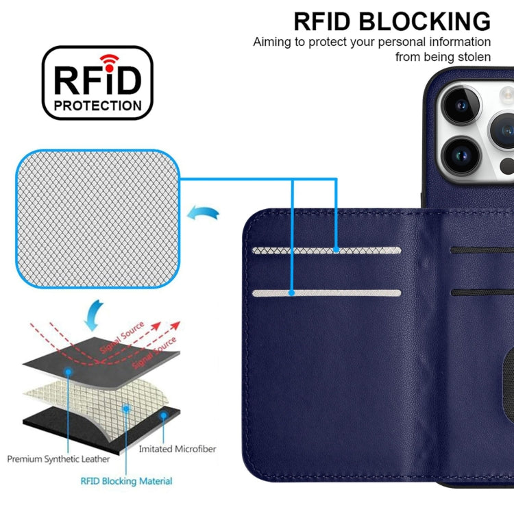 For iPhone 16 Pro Max Rhombic Texture Card Bag RFID Phone Case with Long Lanyard(Blue) by buy2fix