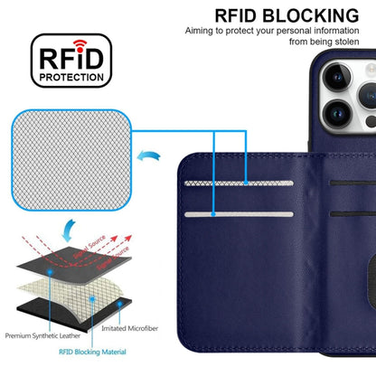 For iPhone 16 Pro Max Rhombic Texture Card Bag RFID Phone Case with Long Lanyard(Blue) by buy2fix