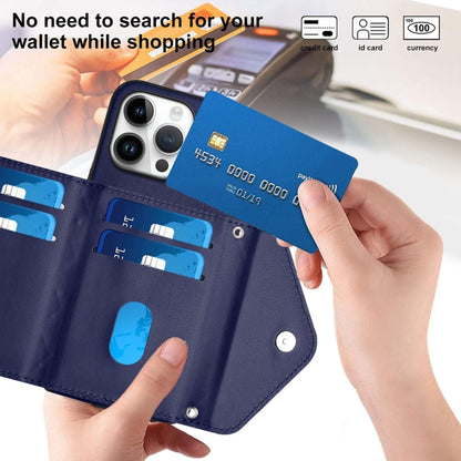 For iPhone 16 Pro Max Rhombic Texture Card Bag RFID Phone Case with Long Lanyard(Blue) by buy2fix