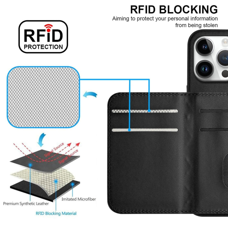 For iPhone 16 Pro Max Rhombic Texture Card Bag RFID Phone Case with Long Lanyard(Black) by buy2fix