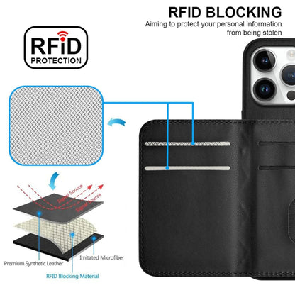 For iPhone 16 Pro Max Rhombic Texture Card Bag RFID Phone Case with Long Lanyard(Black) by buy2fix