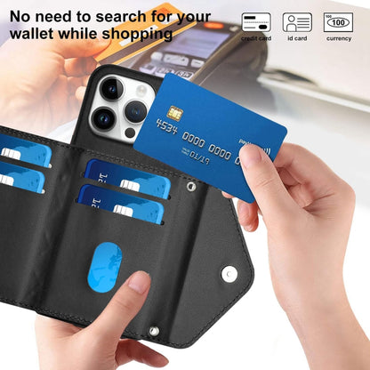 For iPhone 16 Pro Max Rhombic Texture Card Bag RFID Phone Case with Long Lanyard(Black) by buy2fix