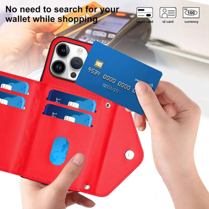 For iPhone 16 Pro Max Rhombic Texture Card Bag RFID Phone Case with Long Lanyard(Red) by buy2fix