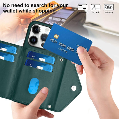 For iPhone 16 Pro Rhombic Texture Card Bag RFID Phone Case with Long Lanyard(Green) by buy2fix