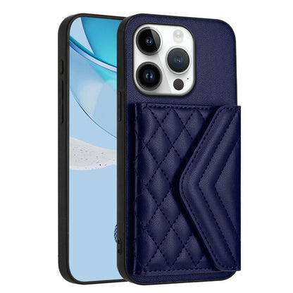 For iPhone 16 Pro Rhombic Texture Card Bag RFID Phone Case with Long Lanyard(Blue) by buy2fix