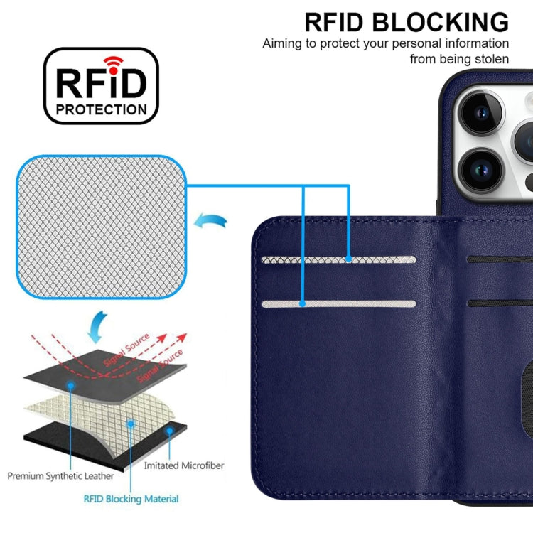 For iPhone 16 Pro Rhombic Texture Card Bag RFID Phone Case with Long Lanyard(Blue) by buy2fix