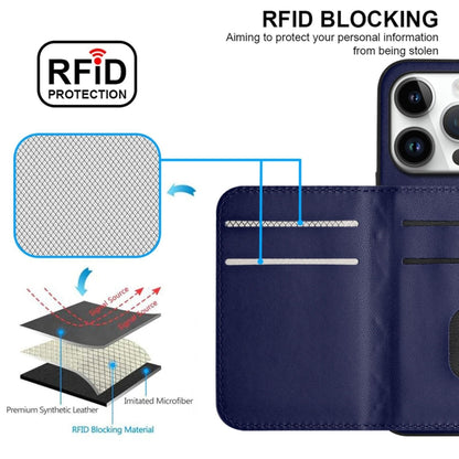 For iPhone 16 Pro Rhombic Texture Card Bag RFID Phone Case with Long Lanyard(Blue) by buy2fix