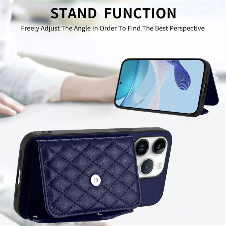 For iPhone 16 Pro Rhombic Texture Card Bag RFID Phone Case with Long Lanyard(Blue) by buy2fix