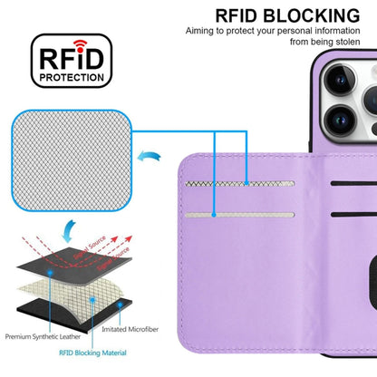 For iPhone 16 Pro Rhombic Texture Card Bag RFID Phone Case with Long Lanyard(Light Purple) by buy2fix