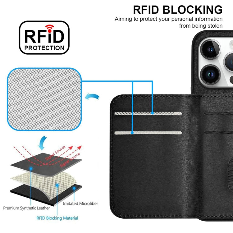 For iPhone 16 Pro Rhombic Texture Card Bag RFID Phone Case with Long Lanyard(Black) by buy2fix