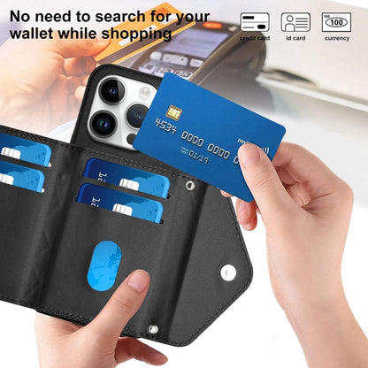 For iPhone 16 Pro Rhombic Texture Card Bag RFID Phone Case with Long Lanyard(Black) by buy2fix