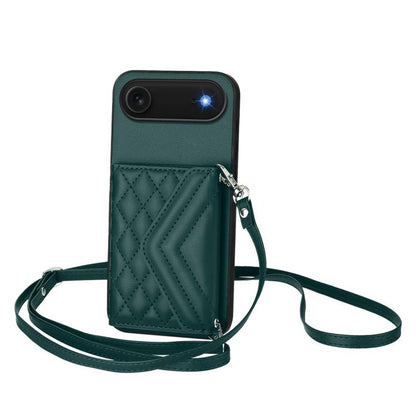 For iPhone Air Rhombic Texture Card Bag RFID Phone Case with Long Lanyard(Green) - iPhone Air Cases by buy2fix | Online Shopping UK | buy2fix