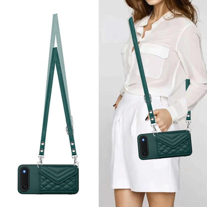 For iPhone Air Rhombic Texture Card Bag RFID Phone Case with Long Lanyard(Green) - iPhone Air Cases by buy2fix | Online Shopping UK | buy2fix