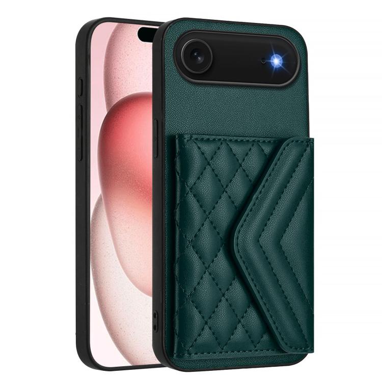 For iPhone Air Rhombic Texture Card Bag RFID Phone Case with Long Lanyard(Green) - iPhone Air Cases by buy2fix | Online Shopping UK | buy2fix