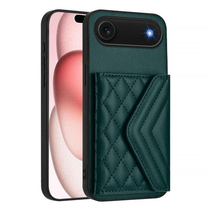 For iPhone Air Rhombic Texture Card Bag RFID Phone Case with Long Lanyard(Green) - iPhone Air Cases by buy2fix | Online Shopping UK | buy2fix