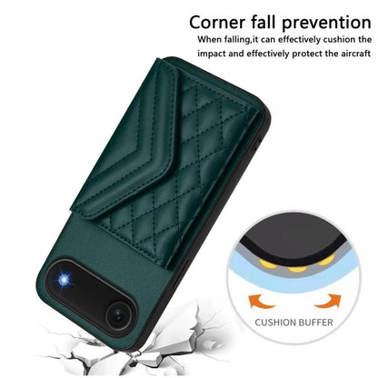 For iPhone Air Rhombic Texture Card Bag RFID Phone Case with Long Lanyard(Green) - iPhone Air Cases by buy2fix | Online Shopping UK | buy2fix