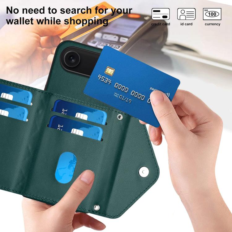 For iPhone Air Rhombic Texture Card Bag RFID Phone Case with Long Lanyard(Green) - iPhone Air Cases by buy2fix | Online Shopping UK | buy2fix