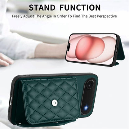For iPhone Air Rhombic Texture Card Bag RFID Phone Case with Long Lanyard(Green) - iPhone Air Cases by buy2fix | Online Shopping UK | buy2fix