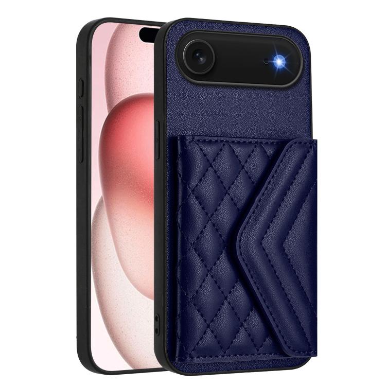 For iPhone Air Rhombic Texture Card Bag RFID Phone Case with Long Lanyard(Blue) - iPhone Air Cases by buy2fix | Online Shopping UK | buy2fix