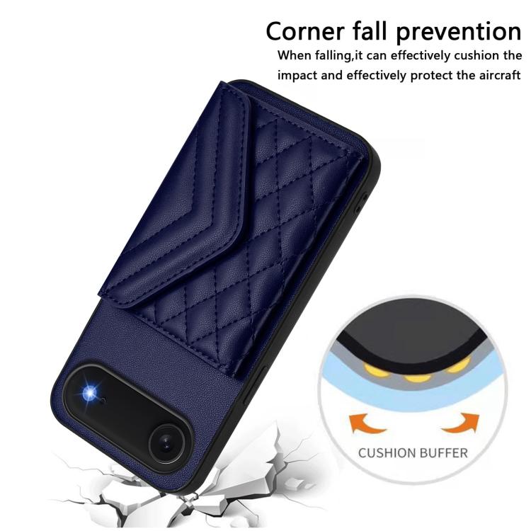 For iPhone Air Rhombic Texture Card Bag RFID Phone Case with Long Lanyard(Blue) - iPhone Air Cases by buy2fix | Online Shopping UK | buy2fix