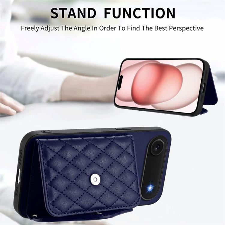 For iPhone Air Rhombic Texture Card Bag RFID Phone Case with Long Lanyard(Blue) - iPhone Air Cases by buy2fix | Online Shopping UK | buy2fix