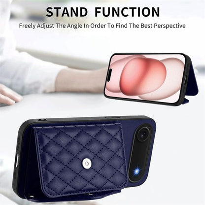 For iPhone Air Rhombic Texture Card Bag RFID Phone Case with Long Lanyard(Blue) - iPhone Air Cases by buy2fix | Online Shopping UK | buy2fix