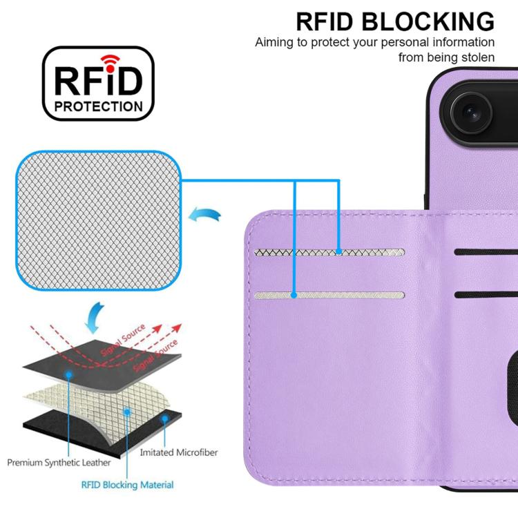 For iPhone Air Rhombic Texture Card Bag RFID Phone Case with Long Lanyard(Light Purple) - iPhone Air Cases by buy2fix | Online Shopping UK | buy2fix