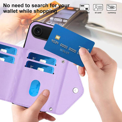 For iPhone Air Rhombic Texture Card Bag RFID Phone Case with Long Lanyard(Light Purple) - iPhone Air Cases by buy2fix | Online Shopping UK | buy2fix