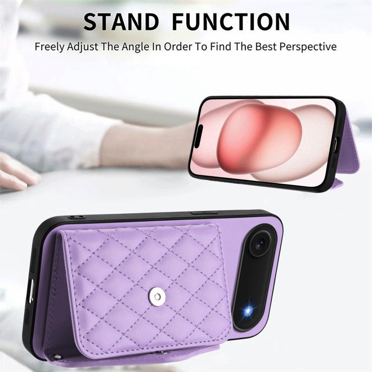 For iPhone Air Rhombic Texture Card Bag RFID Phone Case with Long Lanyard(Light Purple) - iPhone Air Cases by buy2fix | Online Shopping UK | buy2fix