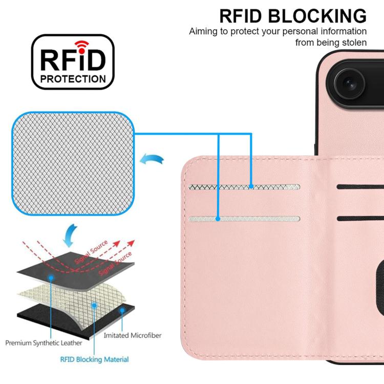For iPhone Air Rhombic Texture Card Bag RFID Phone Case with Long Lanyard(Rose Gold) - iPhone Air Cases by buy2fix | Online Shopping UK | buy2fix