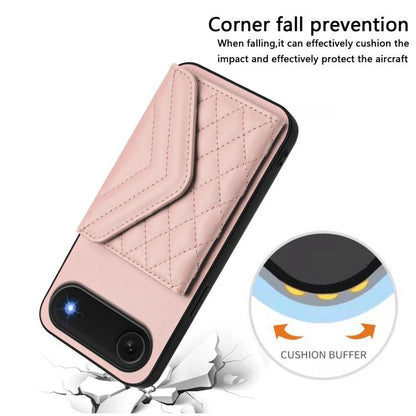For iPhone Air Rhombic Texture Card Bag RFID Phone Case with Long Lanyard(Rose Gold) - iPhone Air Cases by buy2fix | Online Shopping UK | buy2fix
