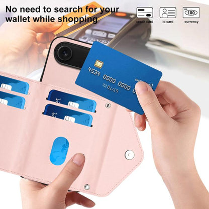 For iPhone Air Rhombic Texture Card Bag RFID Phone Case with Long Lanyard(Rose Gold) - iPhone Air Cases by buy2fix | Online Shopping UK | buy2fix