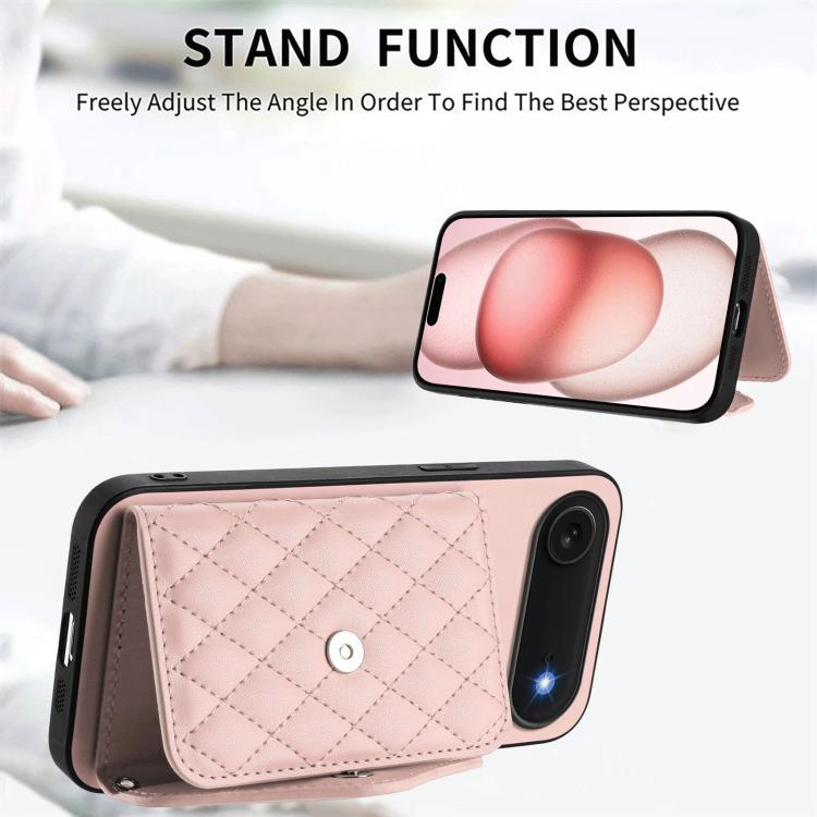 For iPhone Air Rhombic Texture Card Bag RFID Phone Case with Long Lanyard(Rose Gold) - iPhone Air Cases by buy2fix | Online Shopping UK | buy2fix