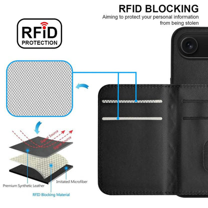 For iPhone Air Rhombic Texture Card Bag RFID Phone Case with Long Lanyard(Black) - iPhone Air Cases by buy2fix | Online Shopping UK | buy2fix