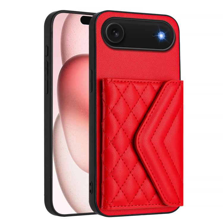 For iPhone Air Rhombic Texture Card Bag RFID Phone Case with Long Lanyard(Red) - iPhone Air Cases by buy2fix | Online Shopping UK | buy2fix