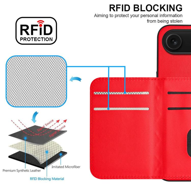 For iPhone Air Rhombic Texture Card Bag RFID Phone Case with Long Lanyard(Red) - iPhone Air Cases by buy2fix | Online Shopping UK | buy2fix