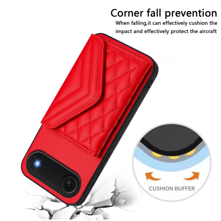 For iPhone Air Rhombic Texture Card Bag RFID Phone Case with Long Lanyard(Red) - iPhone Air Cases by buy2fix | Online Shopping UK | buy2fix