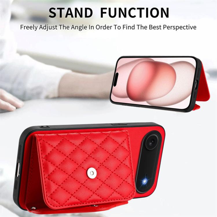 For iPhone Air Rhombic Texture Card Bag RFID Phone Case with Long Lanyard(Red) - iPhone Air Cases by buy2fix | Online Shopping UK | buy2fix