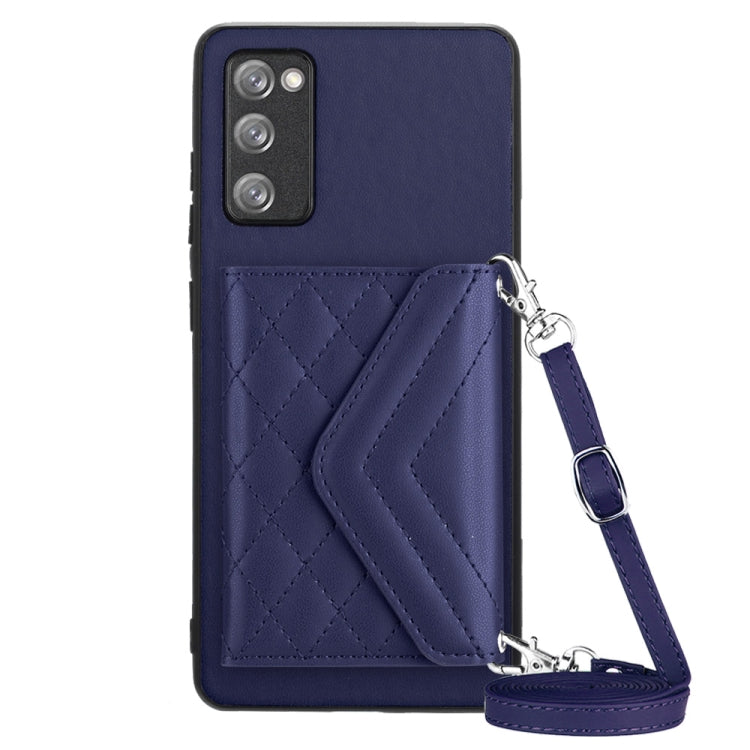 For Samsung Galaxy S20 FE Rhombic Texture Card Bag RFID Phone Case with Long Lanyard(Blue) by buy2fix