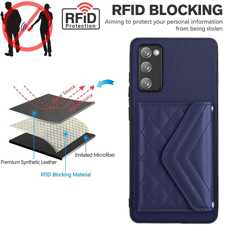 For Samsung Galaxy S20 FE Rhombic Texture Card Bag RFID Phone Case with Long Lanyard(Blue) by buy2fix