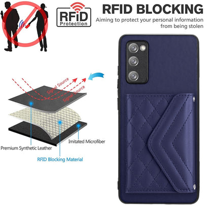 For Samsung Galaxy S20 FE Rhombic Texture Card Bag RFID Phone Case with Long Lanyard(Blue) by buy2fix