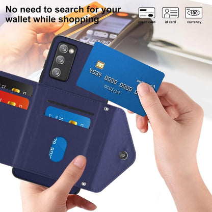 For Samsung Galaxy S20 FE Rhombic Texture Card Bag RFID Phone Case with Long Lanyard(Blue) by buy2fix