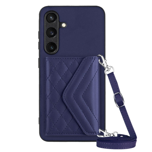 For Samsung Galaxy S24+ 5G Rhombic Texture Card Bag RFID Phone Case with Long Lanyard(Blue) - Galaxy S24+ 5G Cases by buy2fix | Online Shopping UK | buy2fix