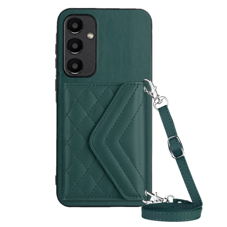 For Samsung Galaxy A55 Rhombic Texture Card Bag RFID Phone Case with Long Lanyard(Green) by buy2fix