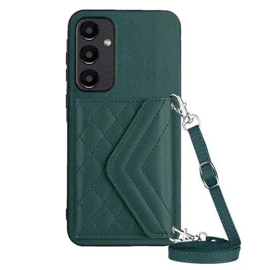 For Samsung Galaxy A55 Rhombic Texture Card Bag RFID Phone Case with Long Lanyard(Green) by buy2fix