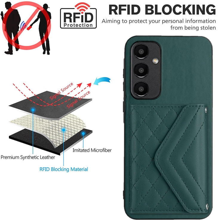 For Samsung Galaxy A55 Rhombic Texture Card Bag RFID Phone Case with Long Lanyard(Green) by buy2fix